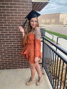 Women's Rust Off-Shoulder Tiered Mini Dress